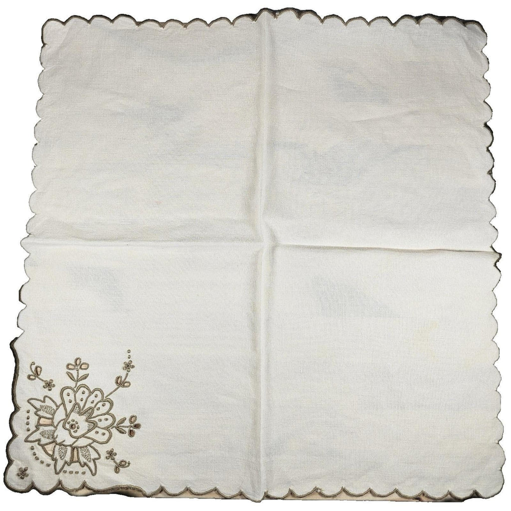 Vintage 1940s Linen Napkin Floral Cutwork Embroidery 16" Square