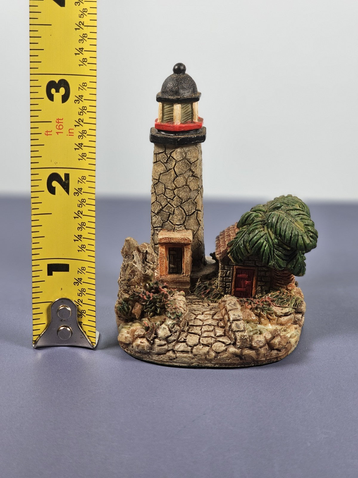 Vintage Ks Collection Lighthouse Figurine With Palm Tree & Cottage