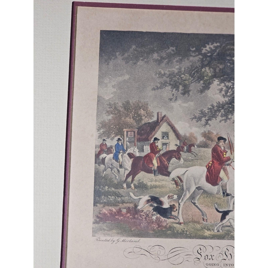 Antique Fox Hunting Print After George Morland Framed Equestrian Art