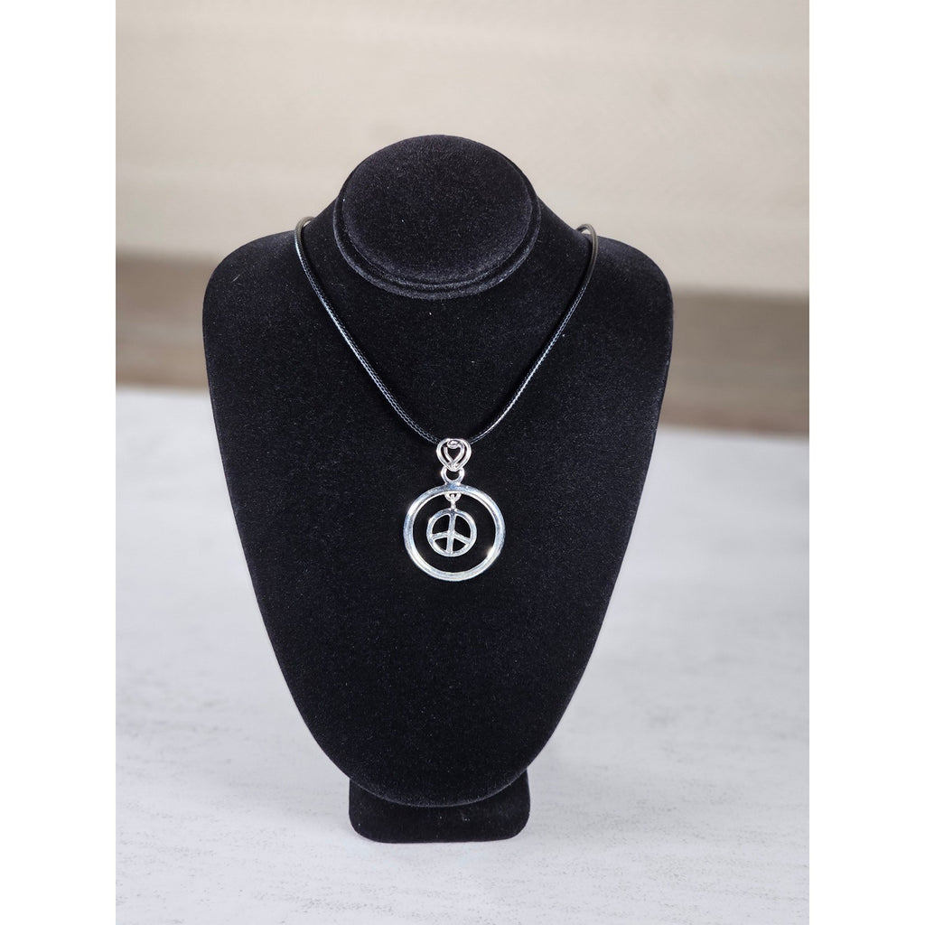 Vintage Peace Symbol Pendant Necklace Silver Tone Boho Jewelry