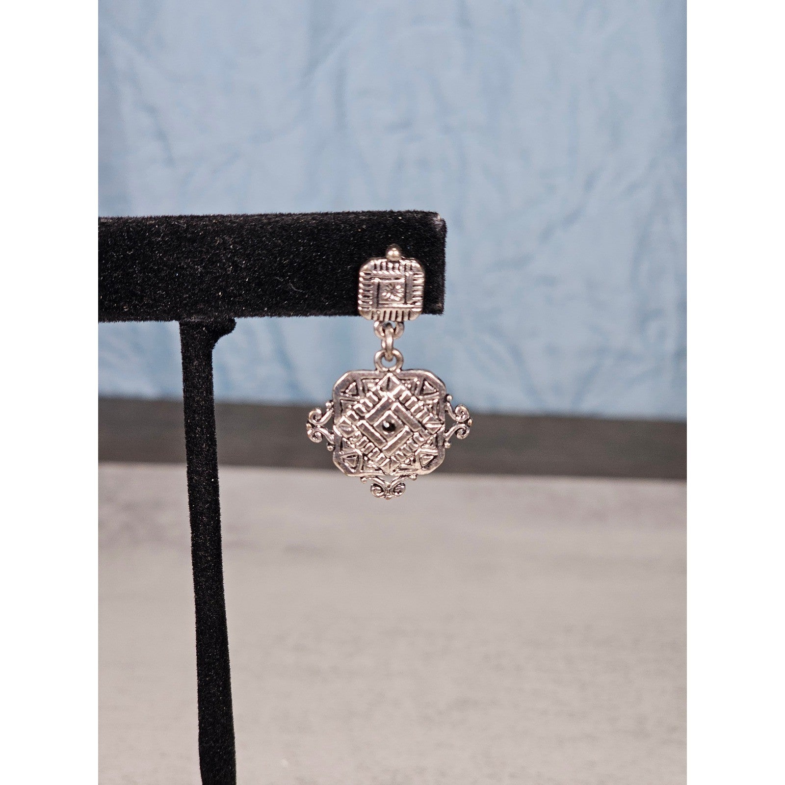 Vintage Silver Tone Geometric Drop Earrings Pierced Statement Dangles