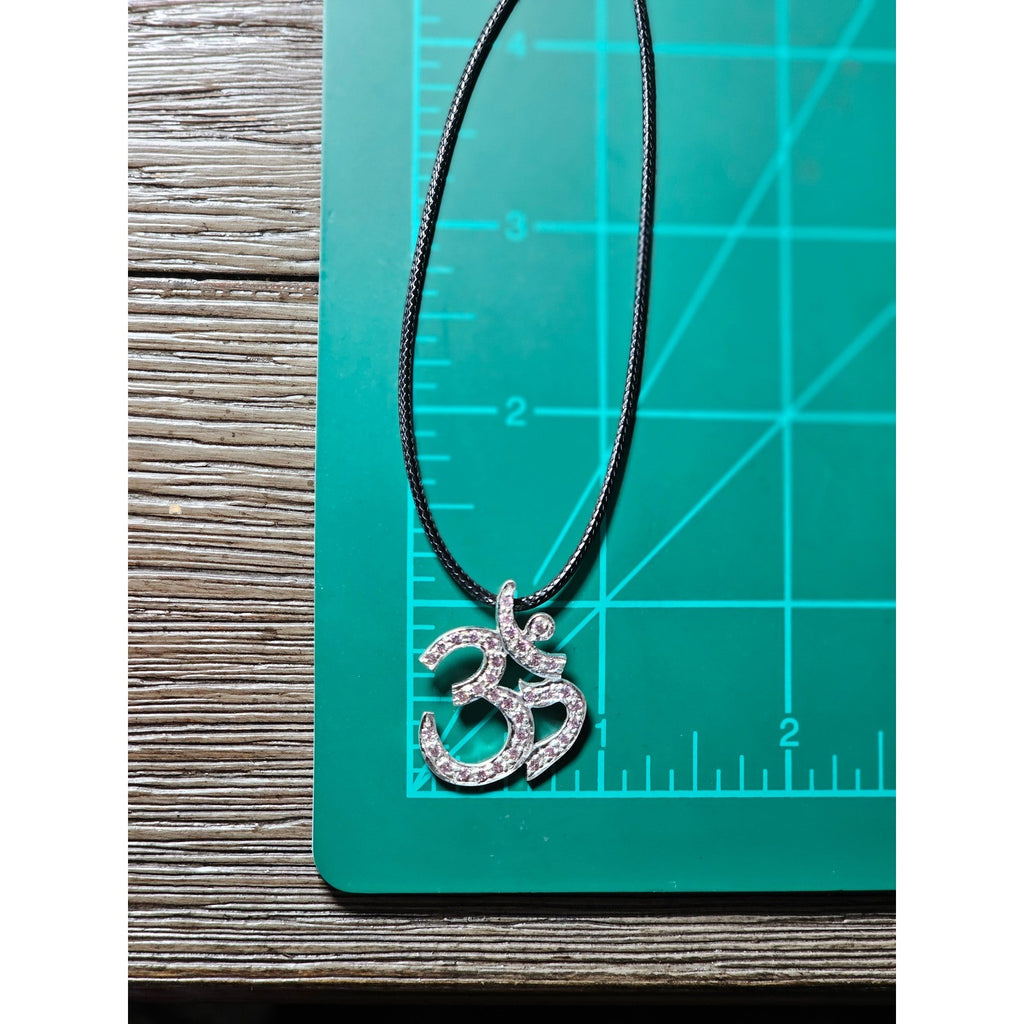 Vintage Sterling Silver Om Necklace Pink Crystal Pendant