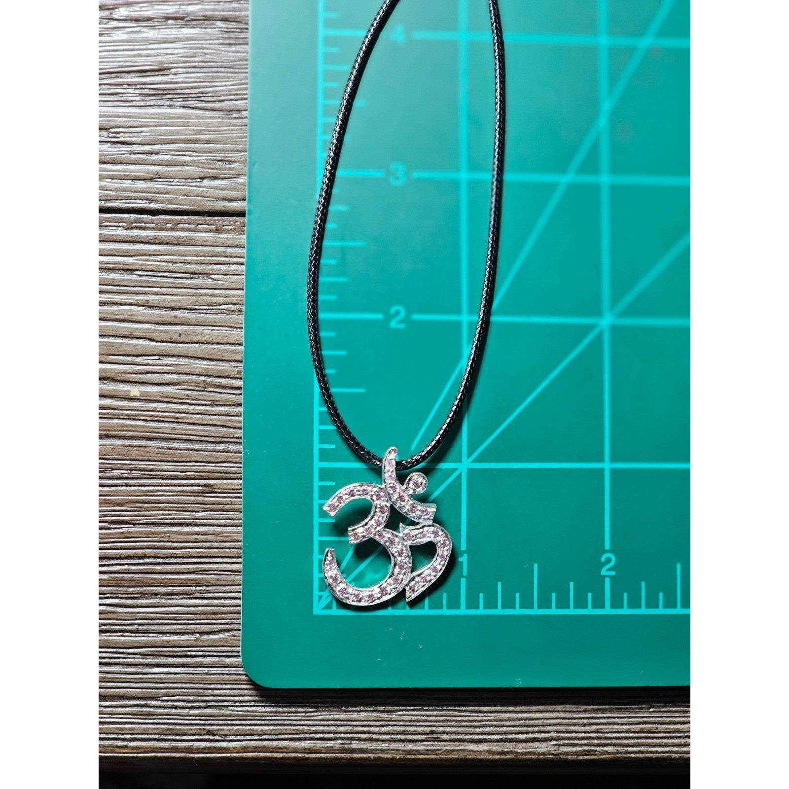 Vintage Sterling Silver Om Necklace Pink Crystal Pendant