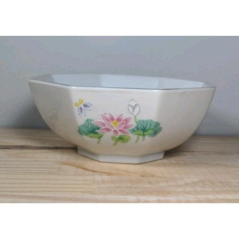 Vintage Otagiri Lotus Garden Octagonal Porcelain Bowl Japan