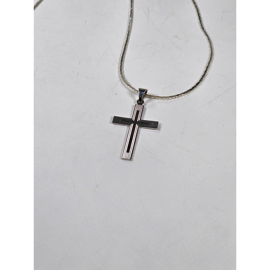Vintage Silver Tone Cross Necklace Minimalist Christian Pendant
