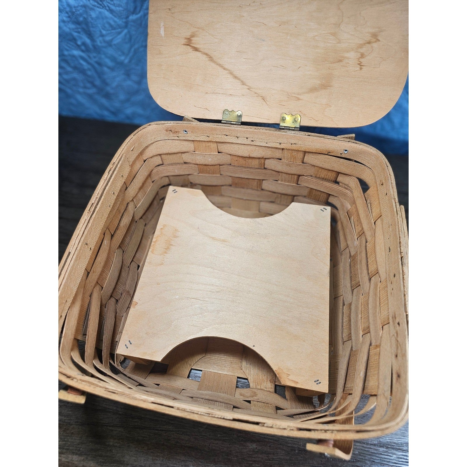 Vintage Basketville Wooden Picnic Basket with Lid & Handle 12.5x13x8