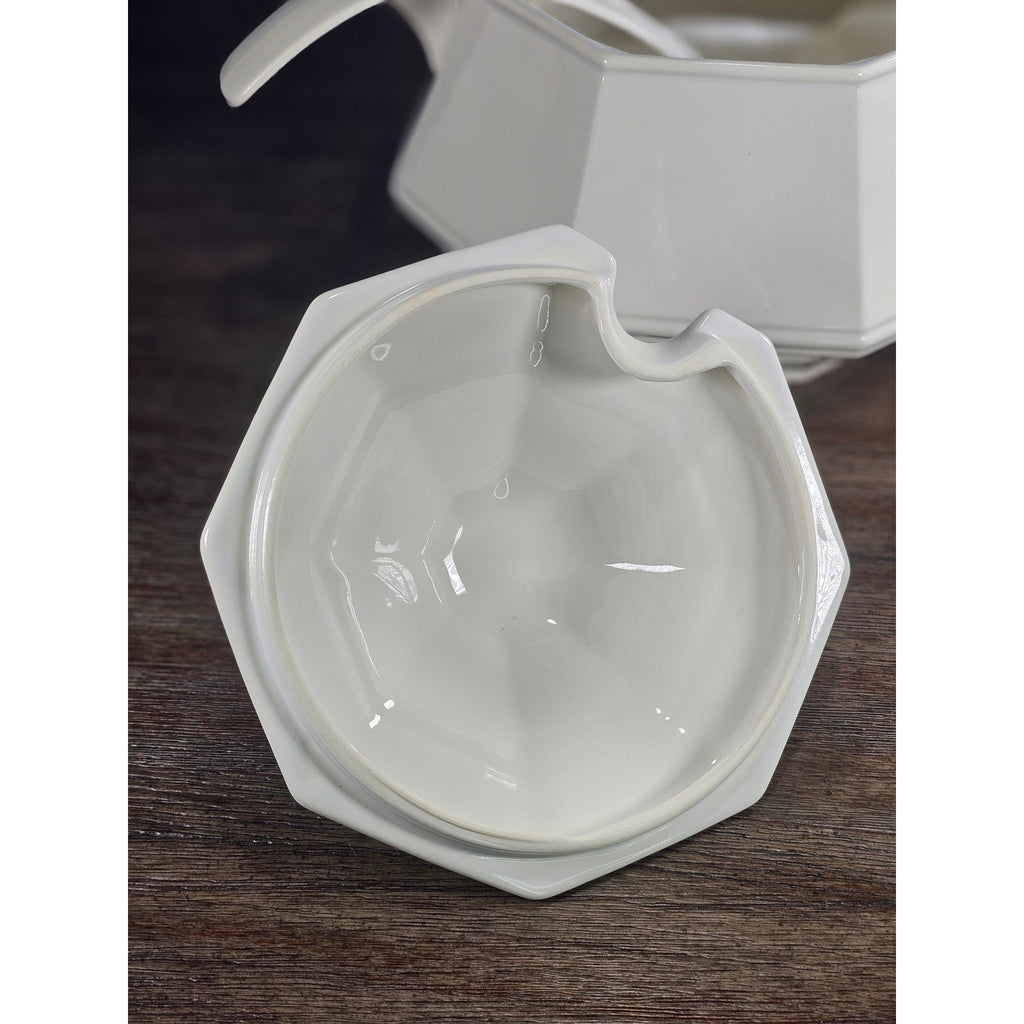 Vintage White Soup Tureen with Lid and Ladle | Octagonal Serving Dish