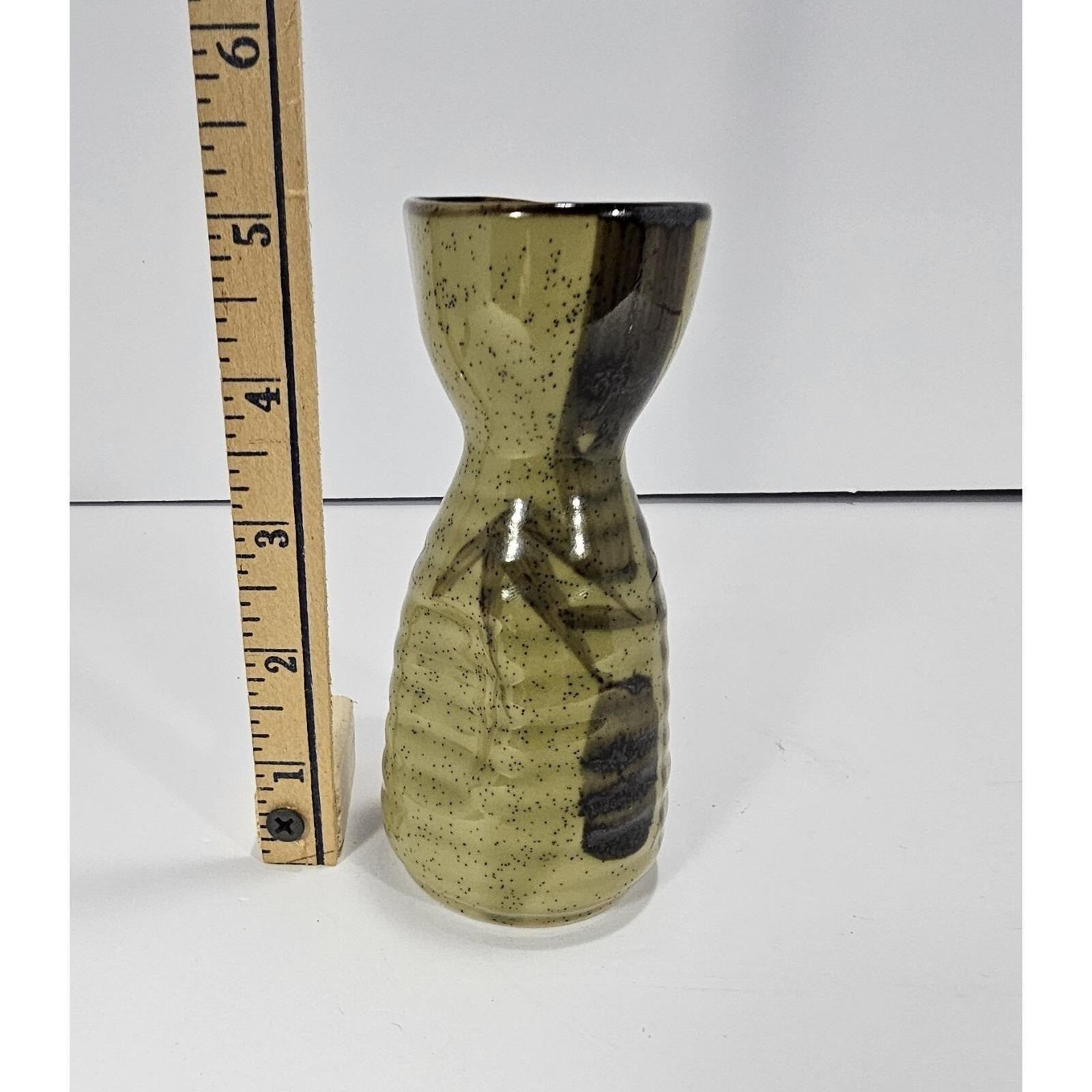 Handcrafted Stoneware Sake Pitcher Bamboo Motif Ceramic