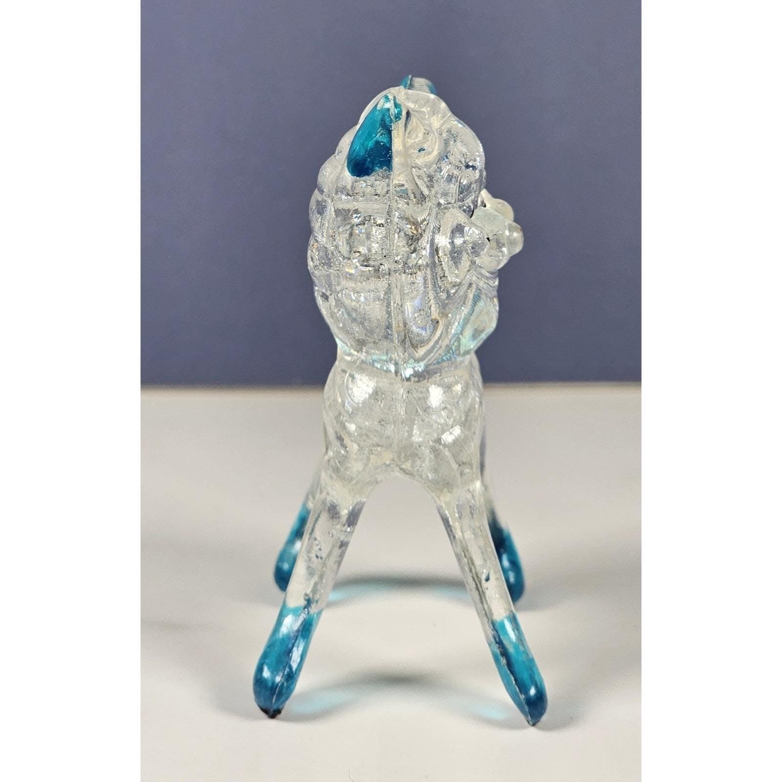 Vintage Lucite Cat Figurine Clear Blue Accents Hong Kong