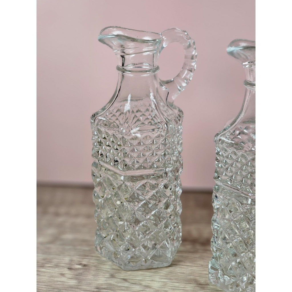 Vintage Anchor Hocking Wexford Cruet Set Cube Cut Glass 6"