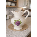 Vintage Ceramic Pitcher with Grape Design | White Pottery Vase Creamer