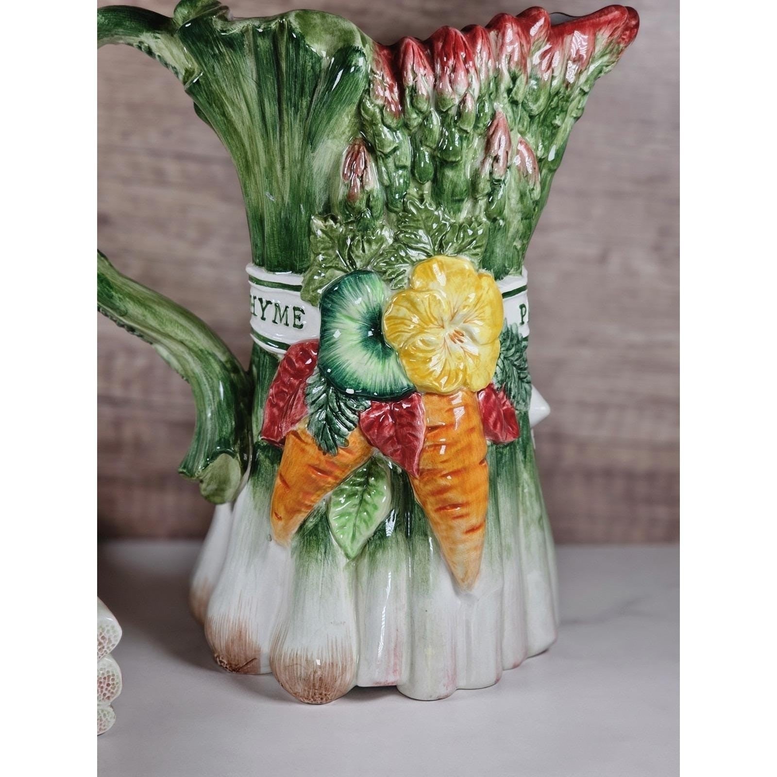 Vintage Fitz & Floyd Herb Garden Figural Asparagus Pitcher Mug  Lidded Box