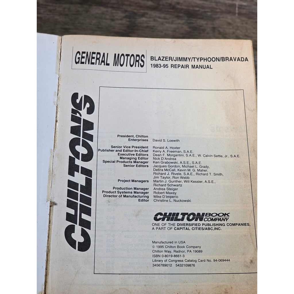 GM Blazer Jimmy Typhoon Bravada Repair Manual 1983-95 Chilton