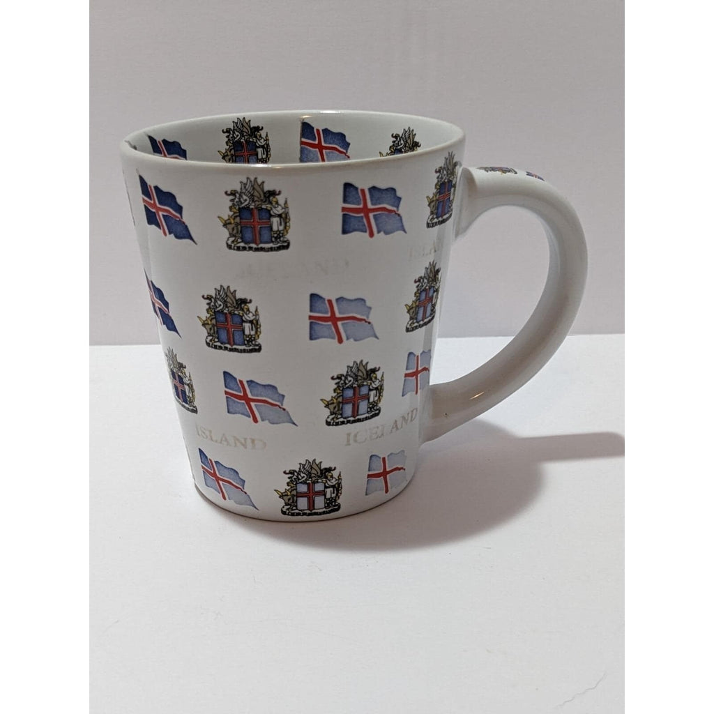 Iceland Porcelain Mug Flags Crests Gold Lettering Souvenir Cup