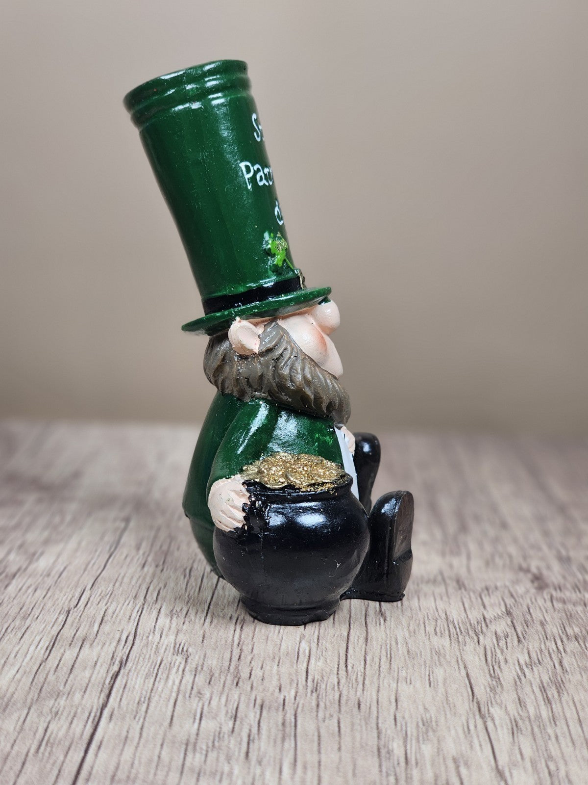 Vintage St Patrick's Day Leprechaun Figurine Pot of Gold Holiday Decor