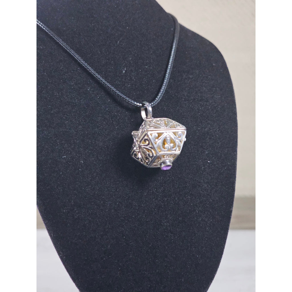 Vintage Harmony Ball Pendant Necklace Purple Stone Filigree