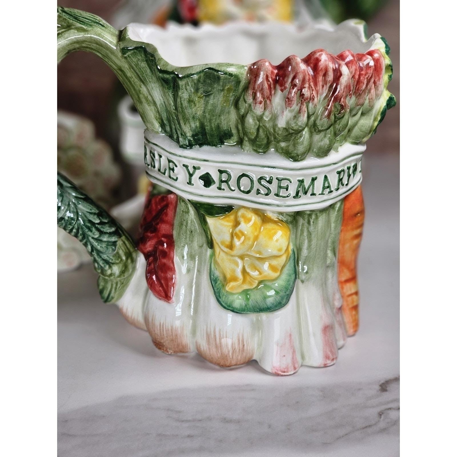 Vintage Fitz & Floyd Herb Garden Figural Asparagus Pitcher Mug  Lidded Box