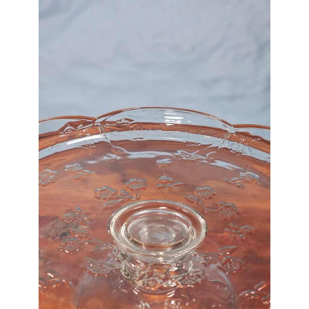 Vintage Clear Glass Cake Stand with Floral Embossed Design