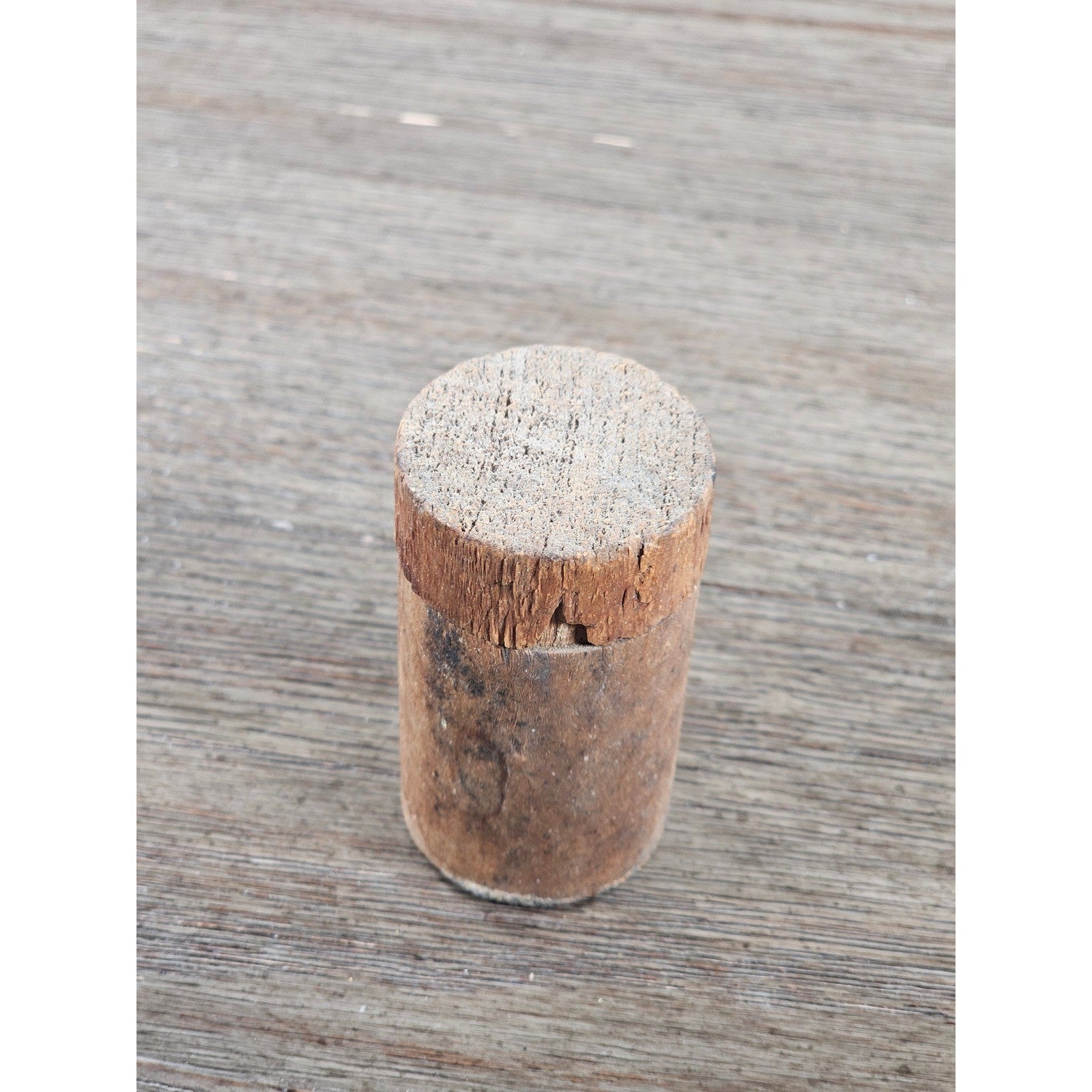 Antique Cork Cylinder Box Primitive Small Lidded Container 3.5"