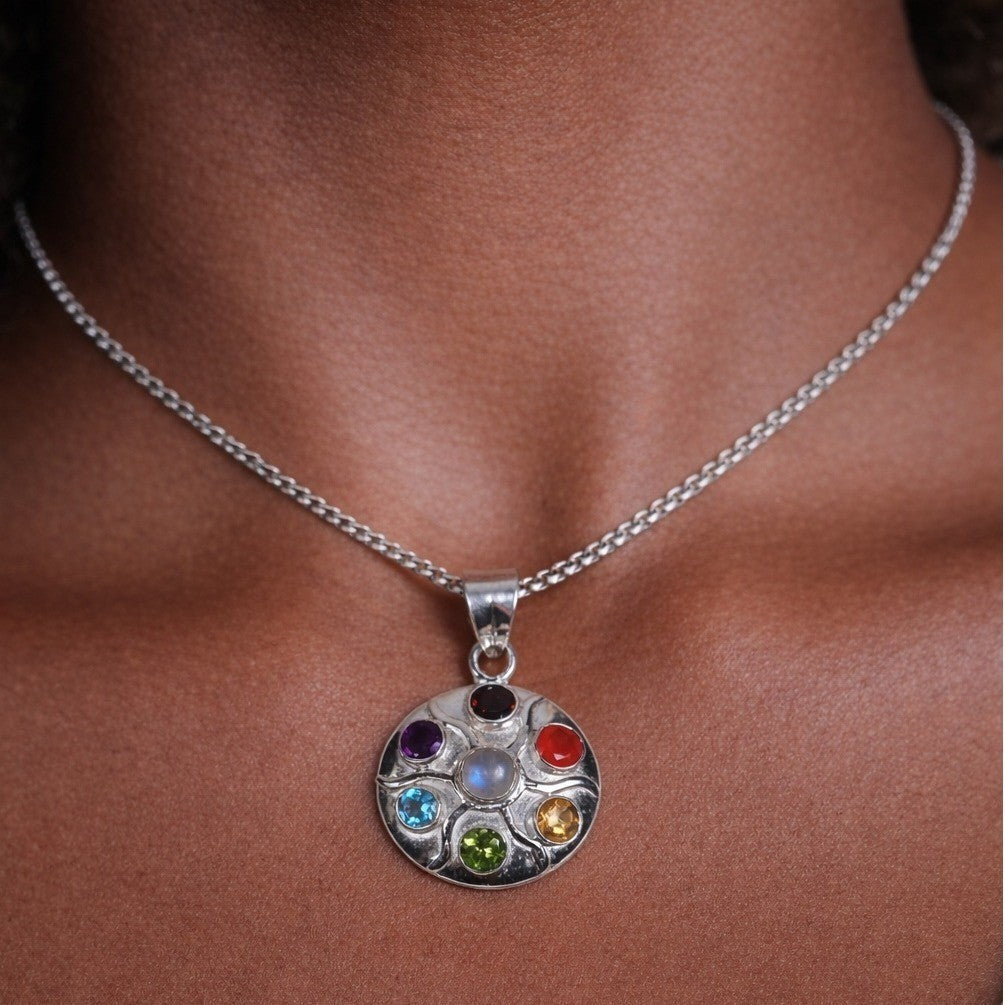 Vintage Sterling Silver Multistone Pendant .925 Artisan Style No Chain