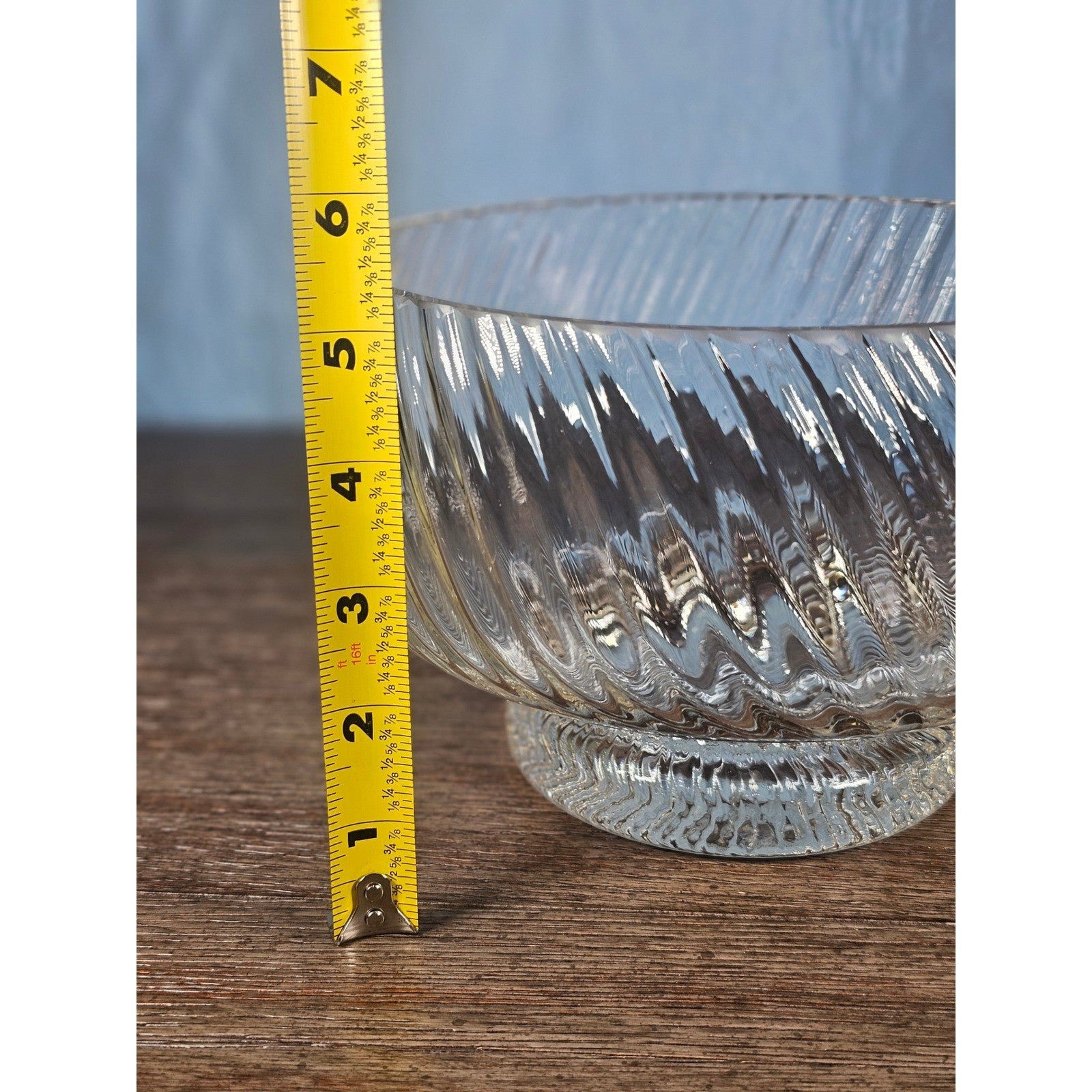 Vintage Ribbed Glass Pedestal Bowl | Heavy Clear Glass Compote | 8 Inch