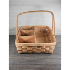 Vintage Wood Splint Divided Basket with Handle, Rustic Farmhouse Organizer