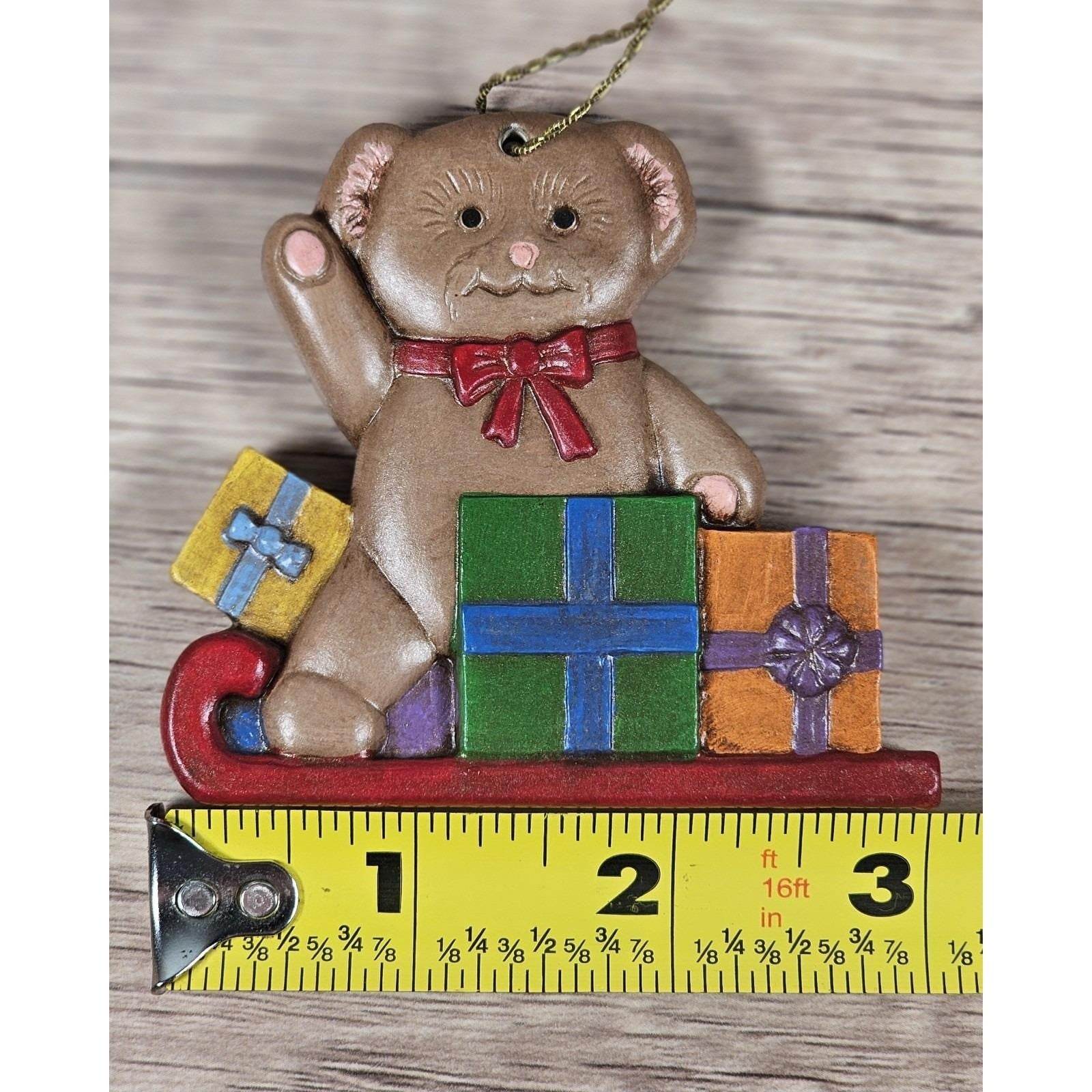 Vintage Teddy Bear Sleigh Ornament Ceramic 1990s Christmas Decor