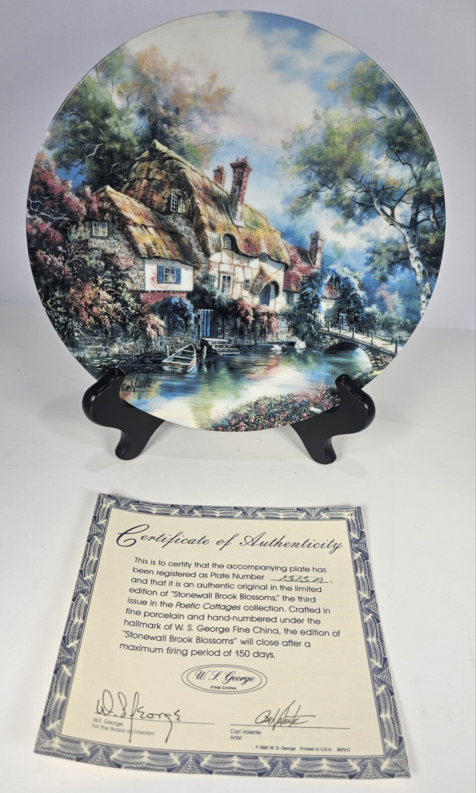 Carl Valente “Stonewall Brook Blossoms” Collector Plate Poetic Cottages #1515A