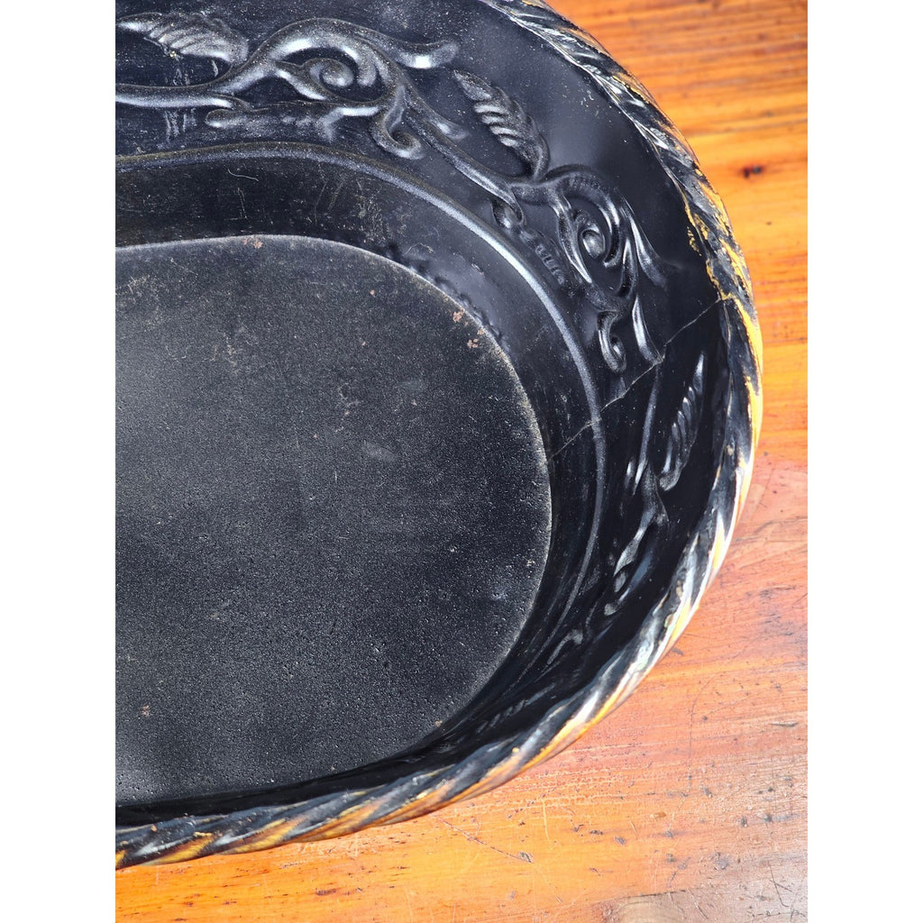 Vintage Embossed Oval Metal Planter Gold Verdigris Cachepot 18.5"