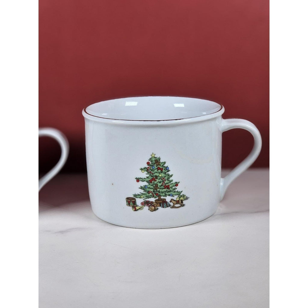 Vintage Tienshan Christmas Tree Mugs Set of 2 Porcelain Holiday Cups