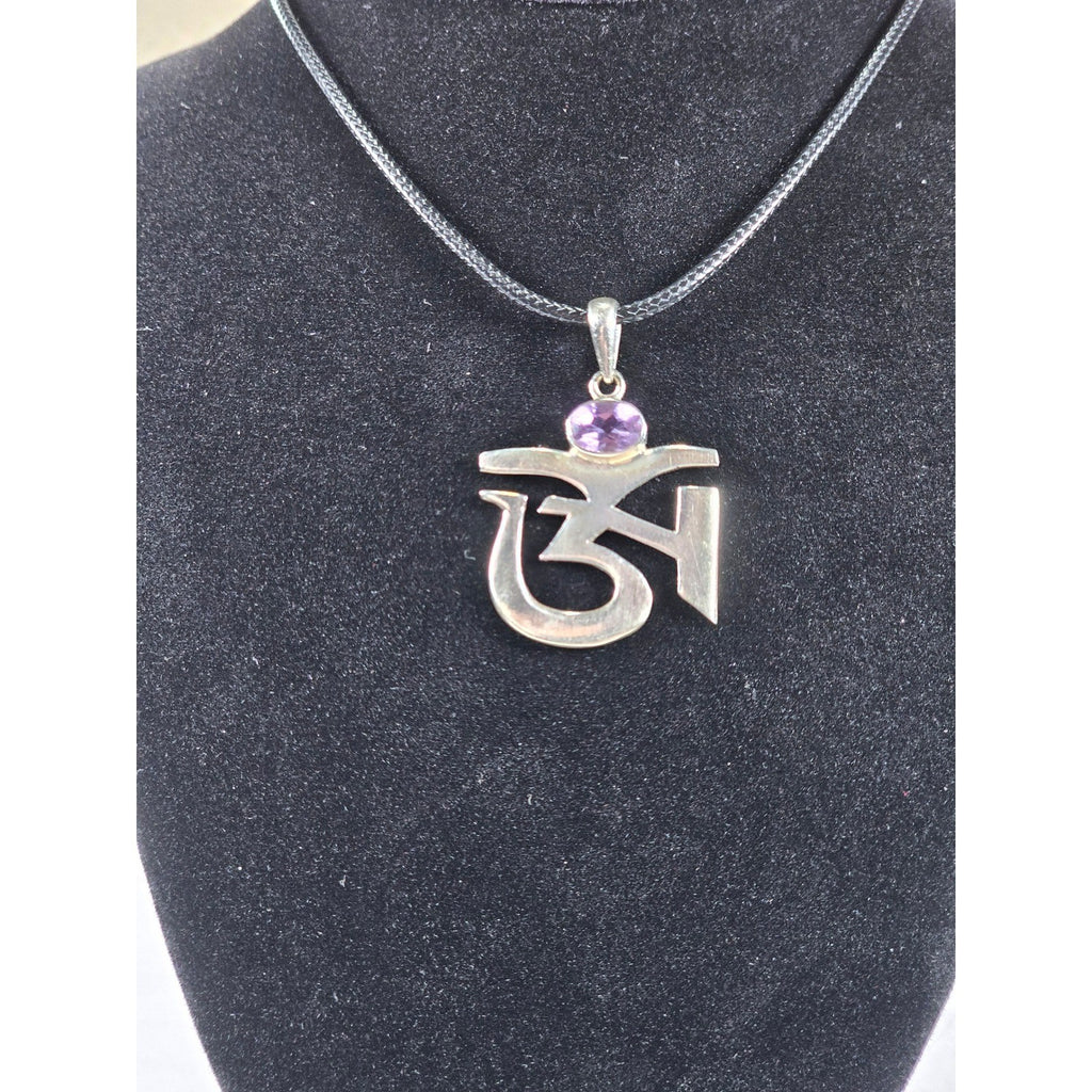 Vintage Om Pendant Necklace with Amethyst Stone