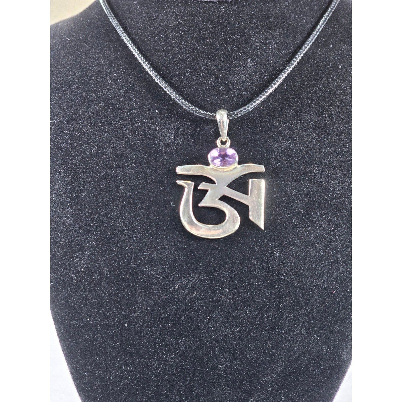 Vintage Om Pendant Necklace with Amethyst Stone