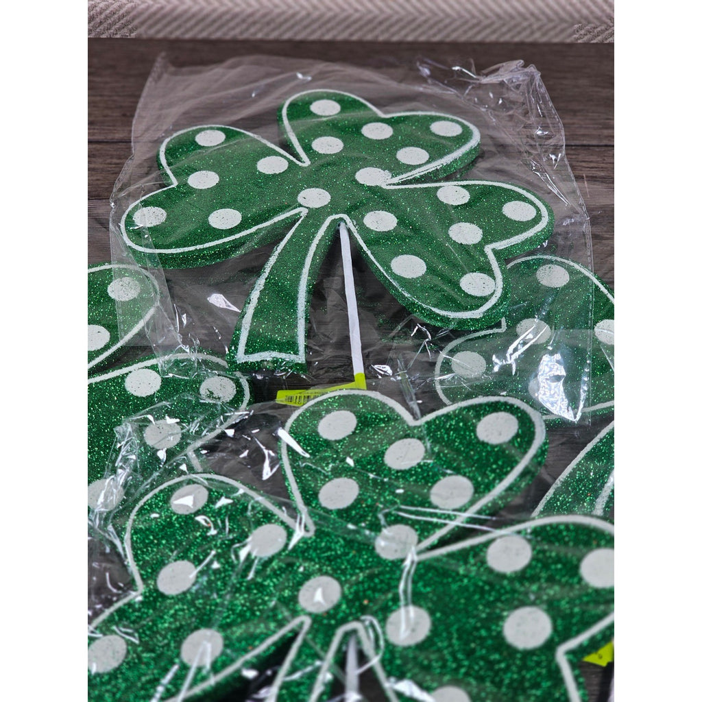 Set of 4 Green Polka Dot Clover Sprays 19" Glitter St Patrick Picks
