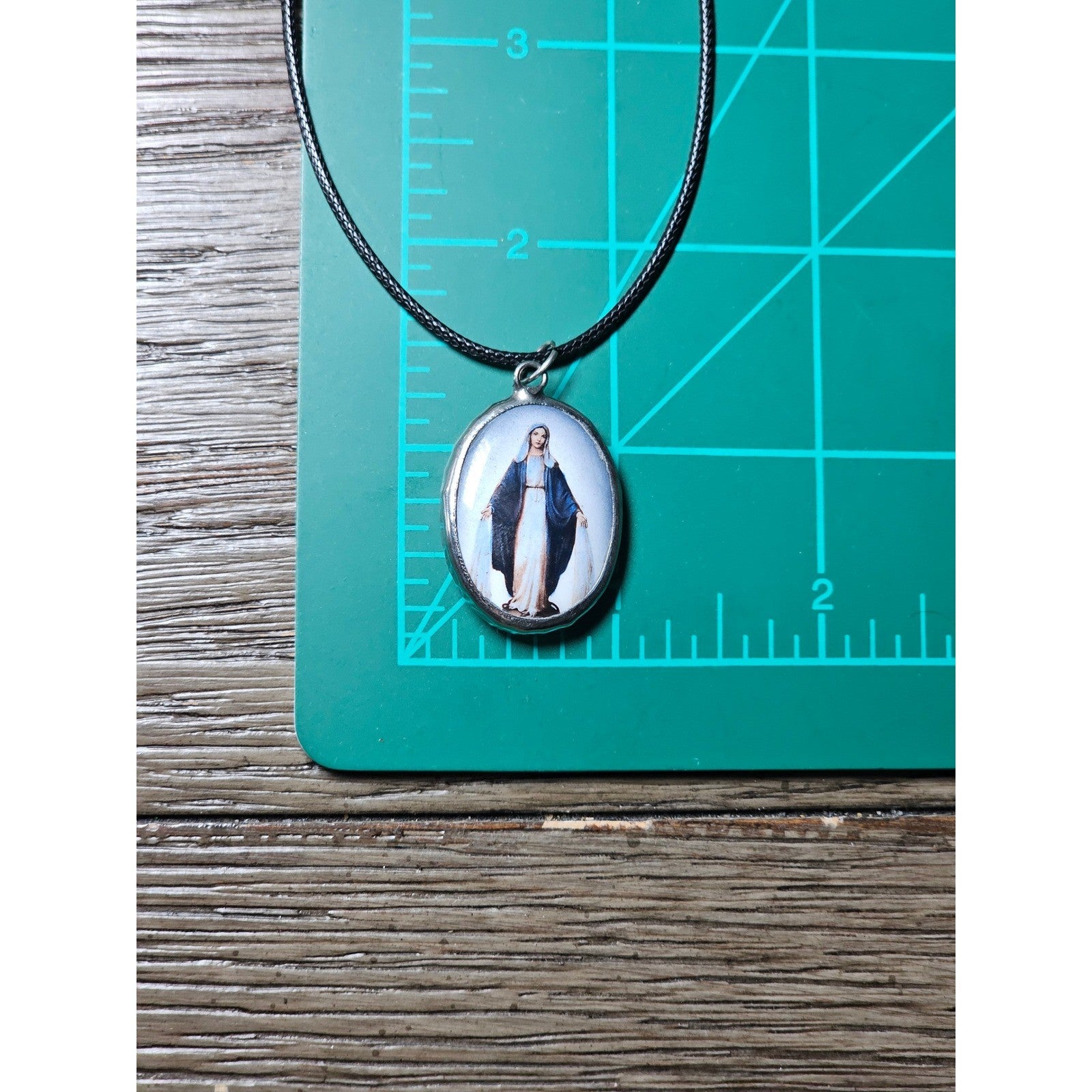 Vintage Madonna Pendant Necklace Oval Religious Medallion
