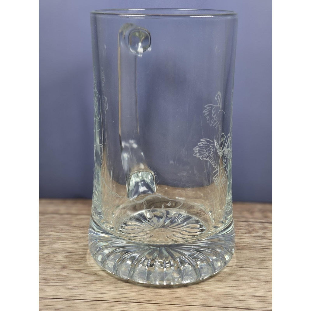CC Shoaf 1995 Etched Beer Mug Hunter Ducks Signed Glass