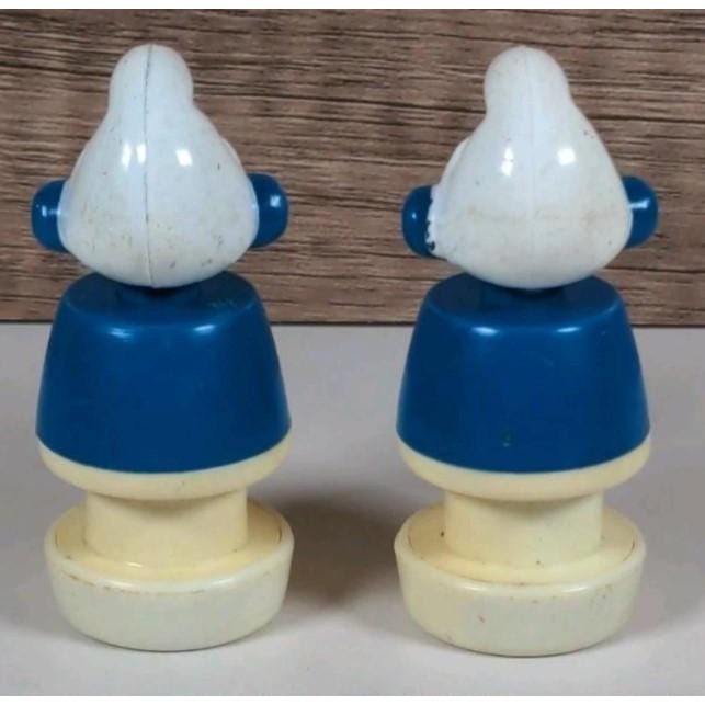 Vintage Smurfs School Bus Figures Pair Peyo 1982 Blue PVC Mini Smurf