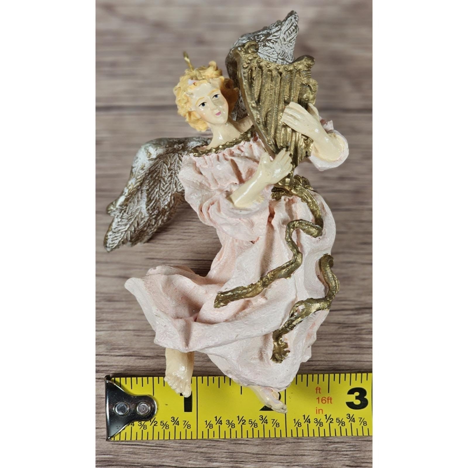Vintage Angel Ornament Pink Resin Harp 1990s Christmas Decor