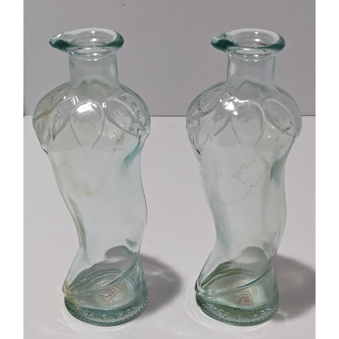Vintage Pair of Vetreria Etrusca Italian Green Glass Olive Oil / Pepper Bottles