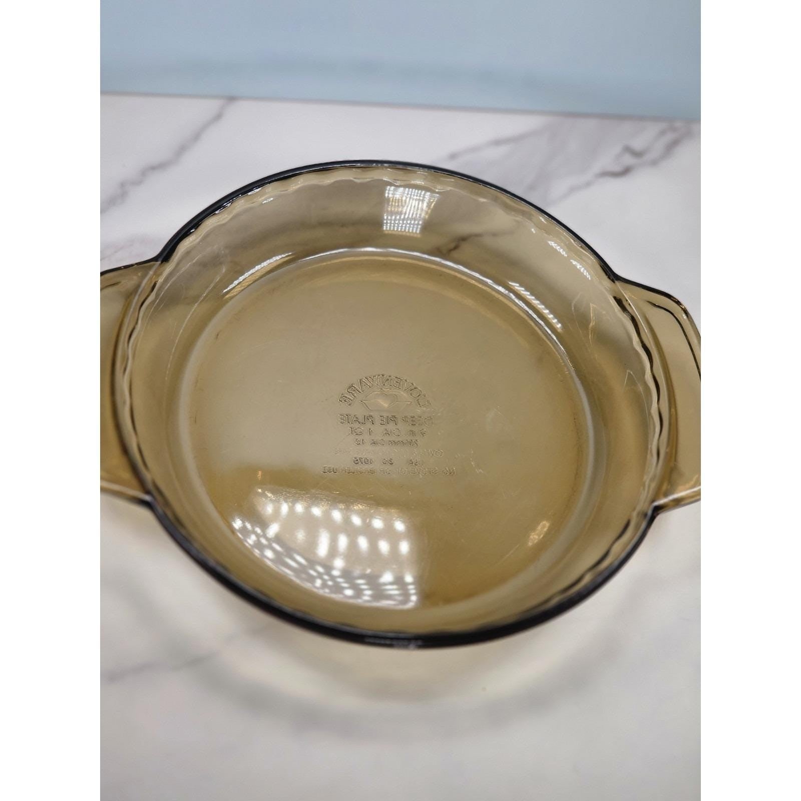 Vintage Amber Glass Deep Dish Pie Plate 9.5 Oven Safe Baking Dish