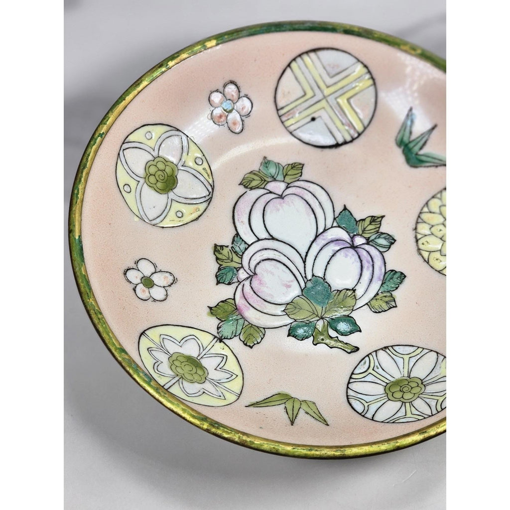 Vintage Hand-Painted Macau Floral Trinket Dish with Gold Rim