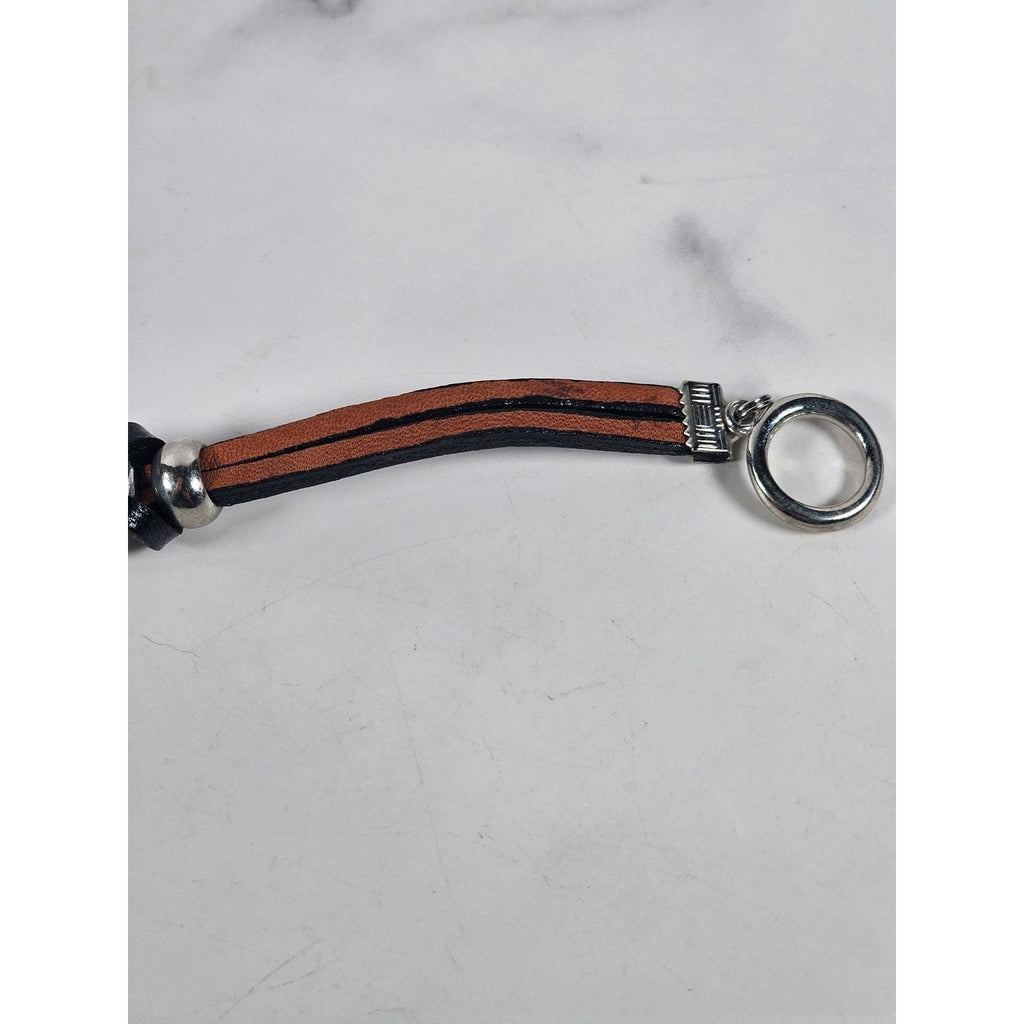 Vintage Petite Leather Peace Sign Bracelet Silver Tone Boho Jewelry