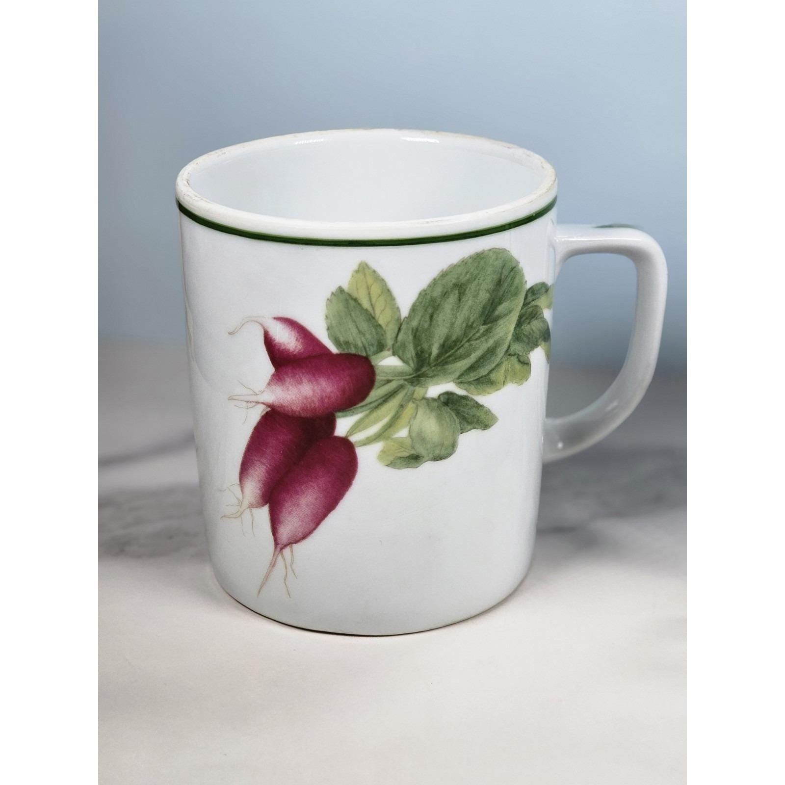 Vintage Lourioux Porcelain Botanical Mugs Set of 2 Radish Mushroom