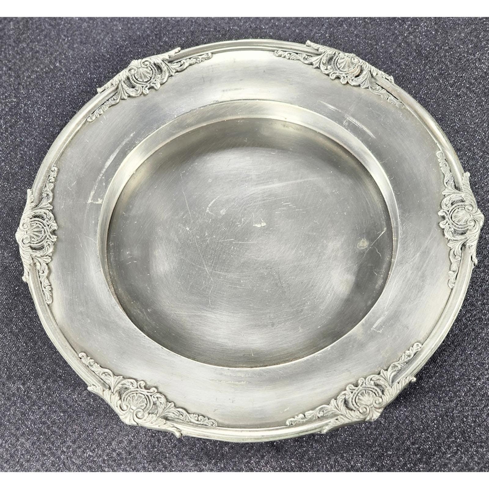 Vintage Pewter Plate 12" Ornate Rim Decorative European Collectible