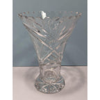 Vintage Cut Crystal Trumpet Vase Starburst Pedestal Vase 7.5 Inch
