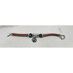 Vintage Petite Leather Peace Sign Bracelet Silver Tone Boho Jewelry