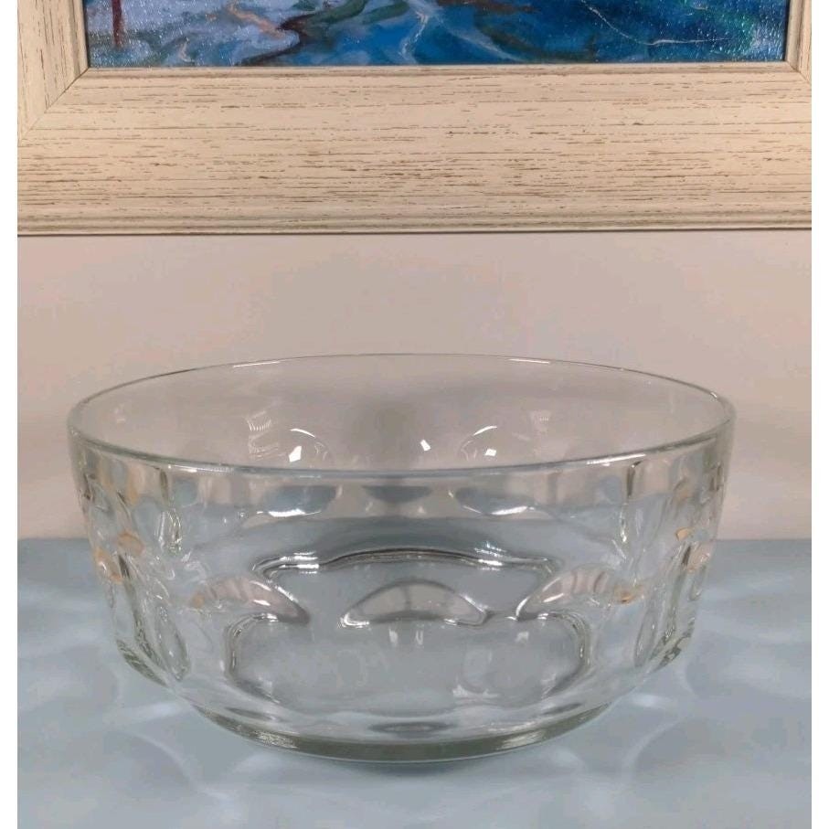 Vintage D'Arcoroc France Thumbprint Crystal Bowl 8.5" Clear Glass