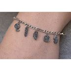 Vintage Southwestern Charm Bracelet Silver Tone Figaro Chain