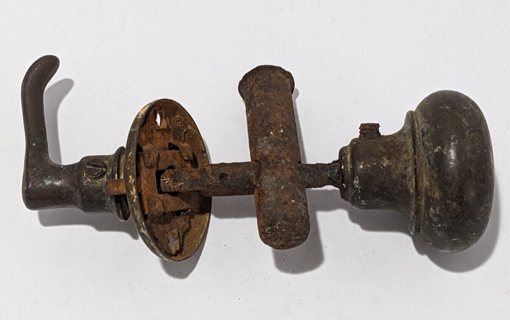 Antique Bronze Door Knob & Latch Set – 19th Century Architectural Hardware