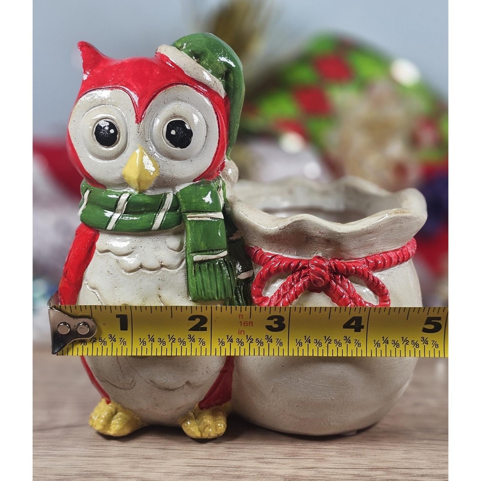 Vintage Owl Planter Figurine 1980s Christmas Decor 5.5 Inch