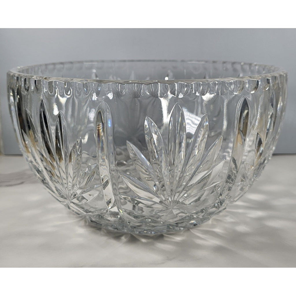 Vintage Cut Crystal Glass Bowl Starburst Pattern Scalloped Rim 9 Inch